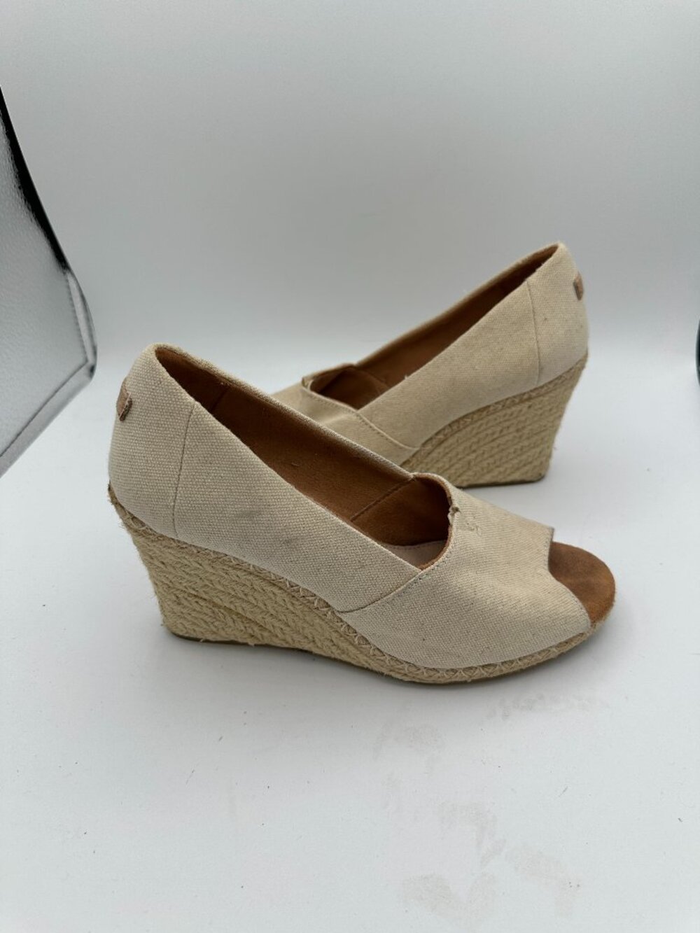 TOMS Michelle Peep-Toe Wedge Espadrilles Beige Women's 8